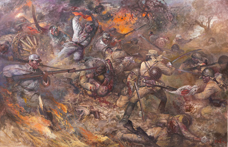 血战朱家岗  王可伟  油画  235x355cm